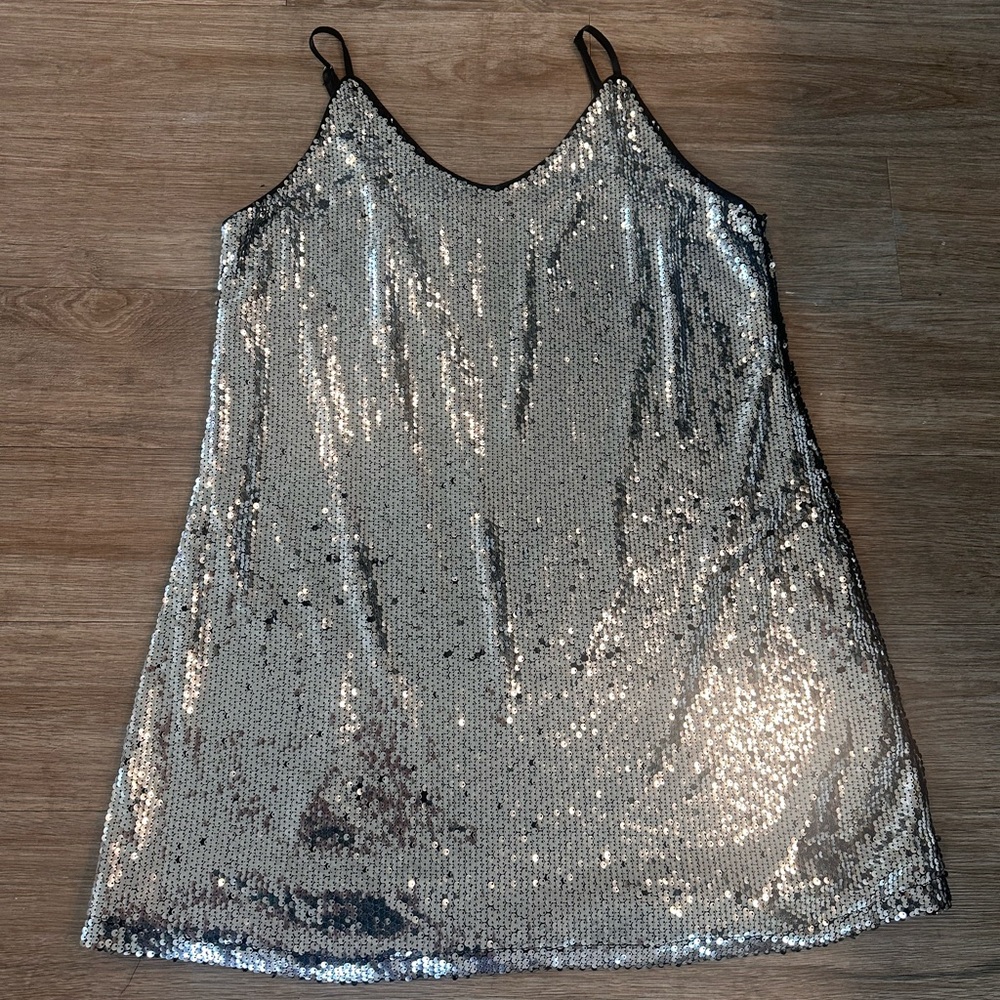 Allegra K Silver Sequin Mini Dress - Picture 2 of 8